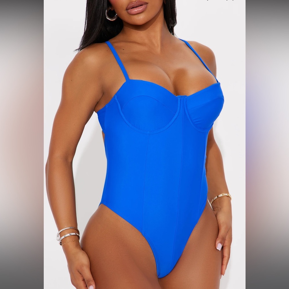 Fashion Nova Rory Underwire 1 Piece Swimsuit - Blue - L